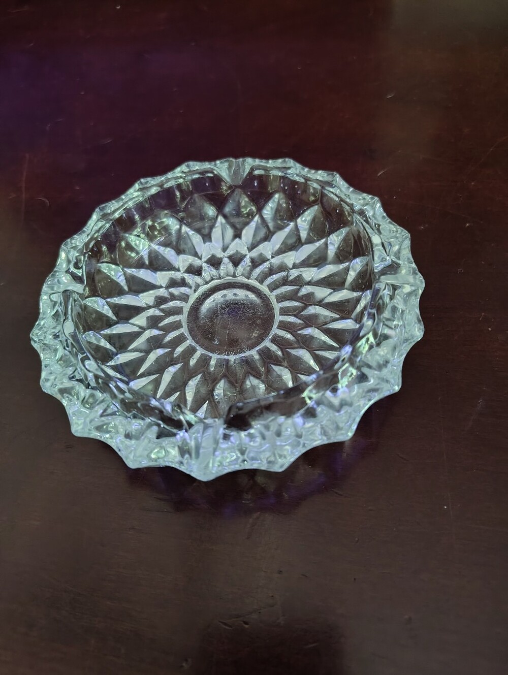 Cut Crystal Dish Ashtray - Clear Glass Sunburst Design